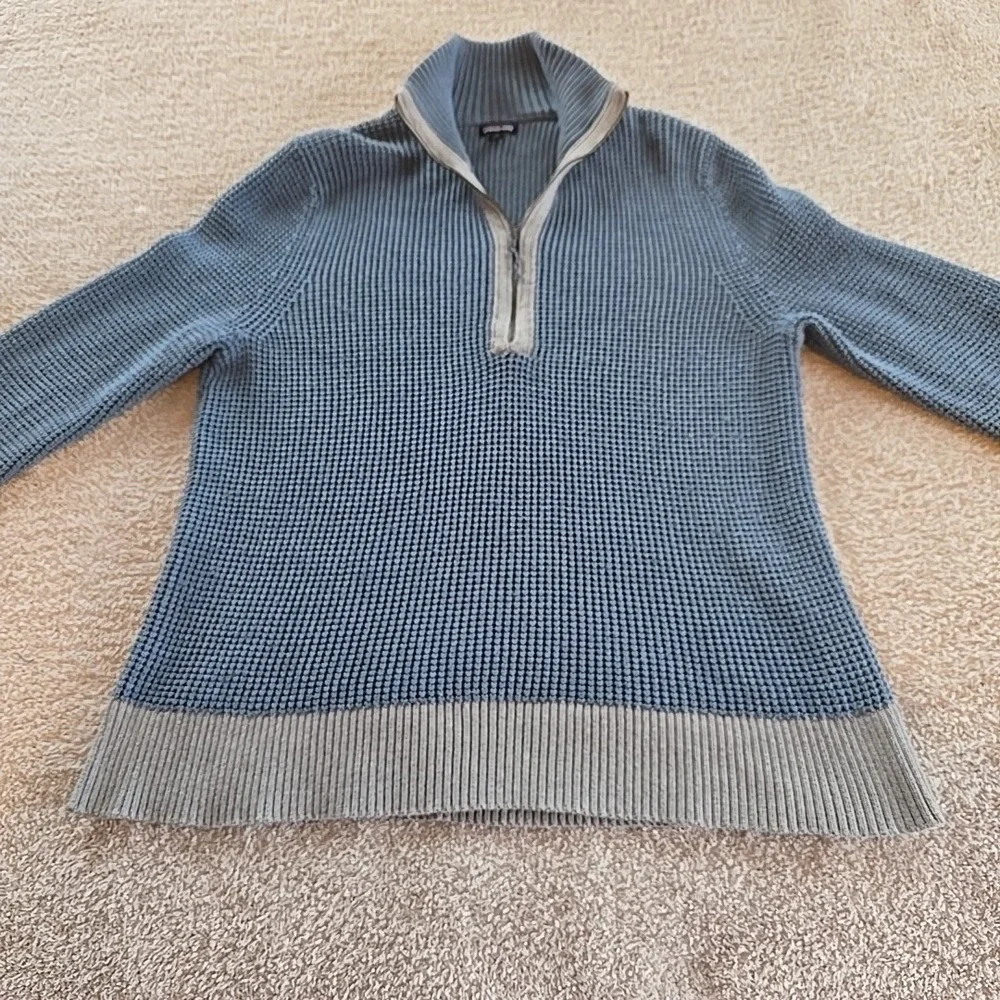 Patagonia‎ Ponderosa Pine Sweater Waffle Knit 1/4 Zip • Women's Size Large Blue - Picture 12 of 15